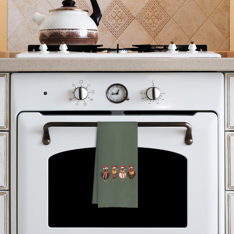 COWEB Chicken Christmas Kitchen Towels, Gifts for Chicken Lovers, Farmhouse Christmas Hen Rooster Holiday Decorative Dish Tea Hand Towels for Kitchen Bathroom, 16x24 Inches - Image 4
